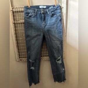 High-Rise Distressed Women's Jeans in Medium Blue